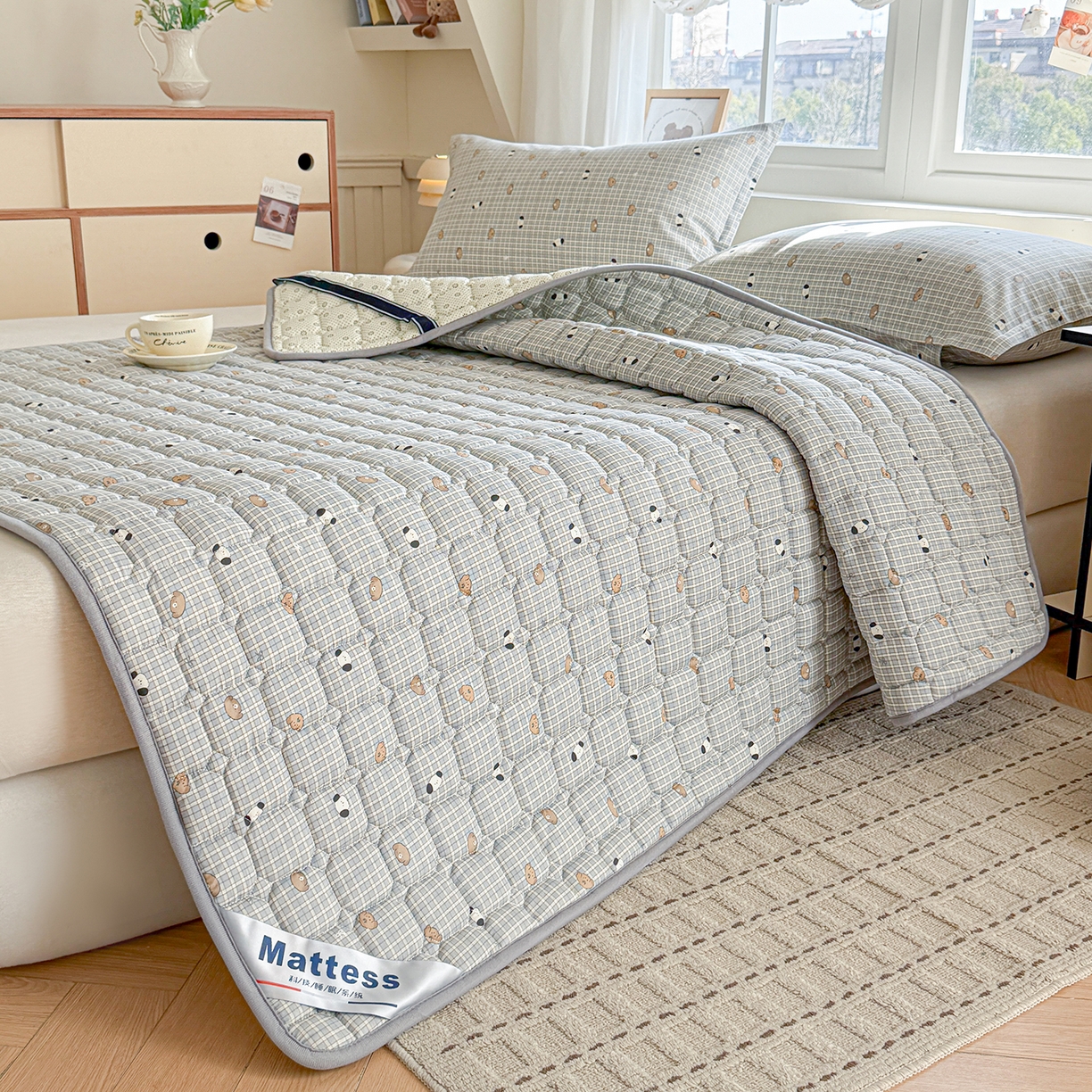 91家纺网 家纺一手货源 找家纺 （总）丽诺床垫 2026新款全棉抑菌防滑床褥床垫洋气柯基崽