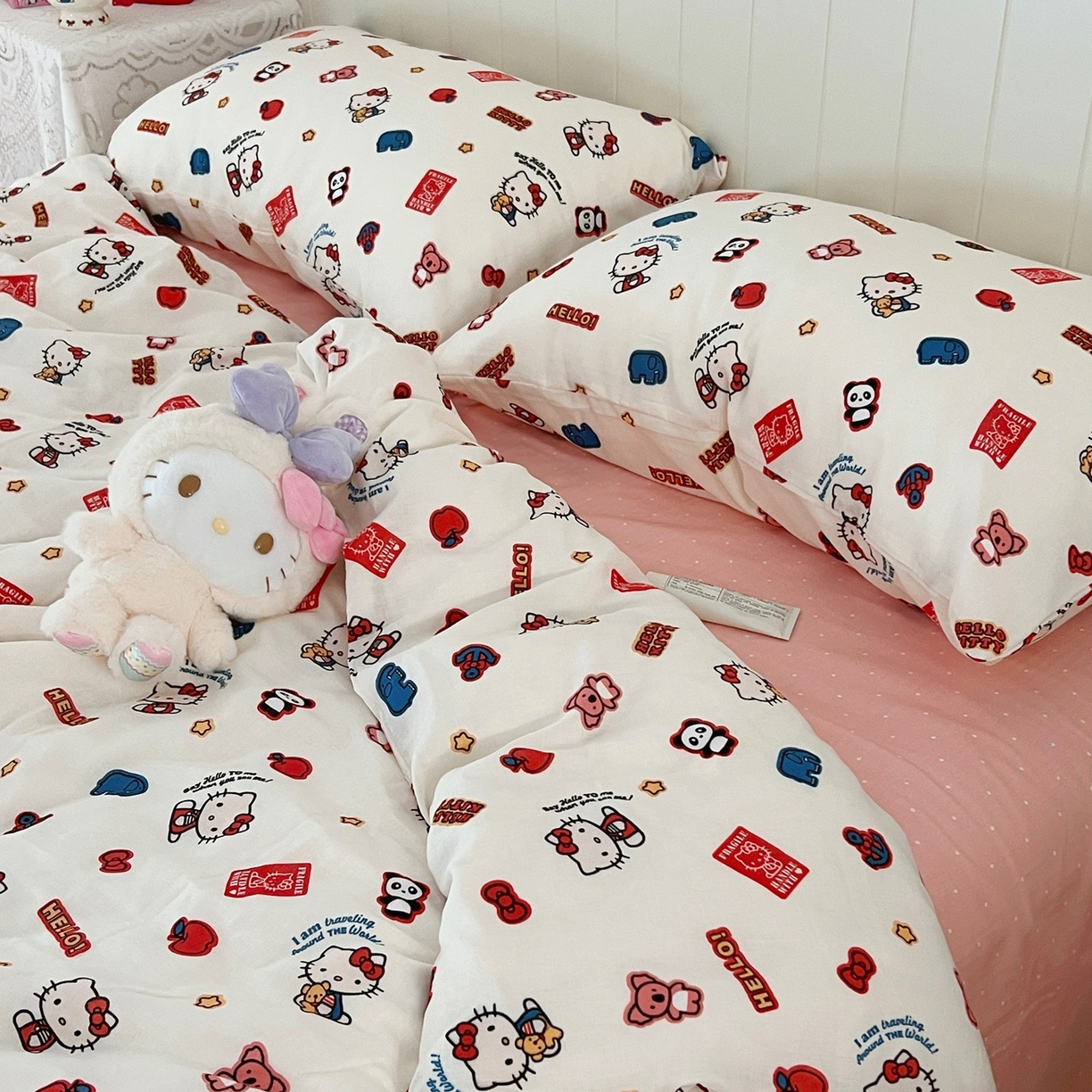 荣轩家居 2026新款三丽鸥正版授权全棉纯棉双层纱四件套（铺床版） HelloKitty -爱宠小屋