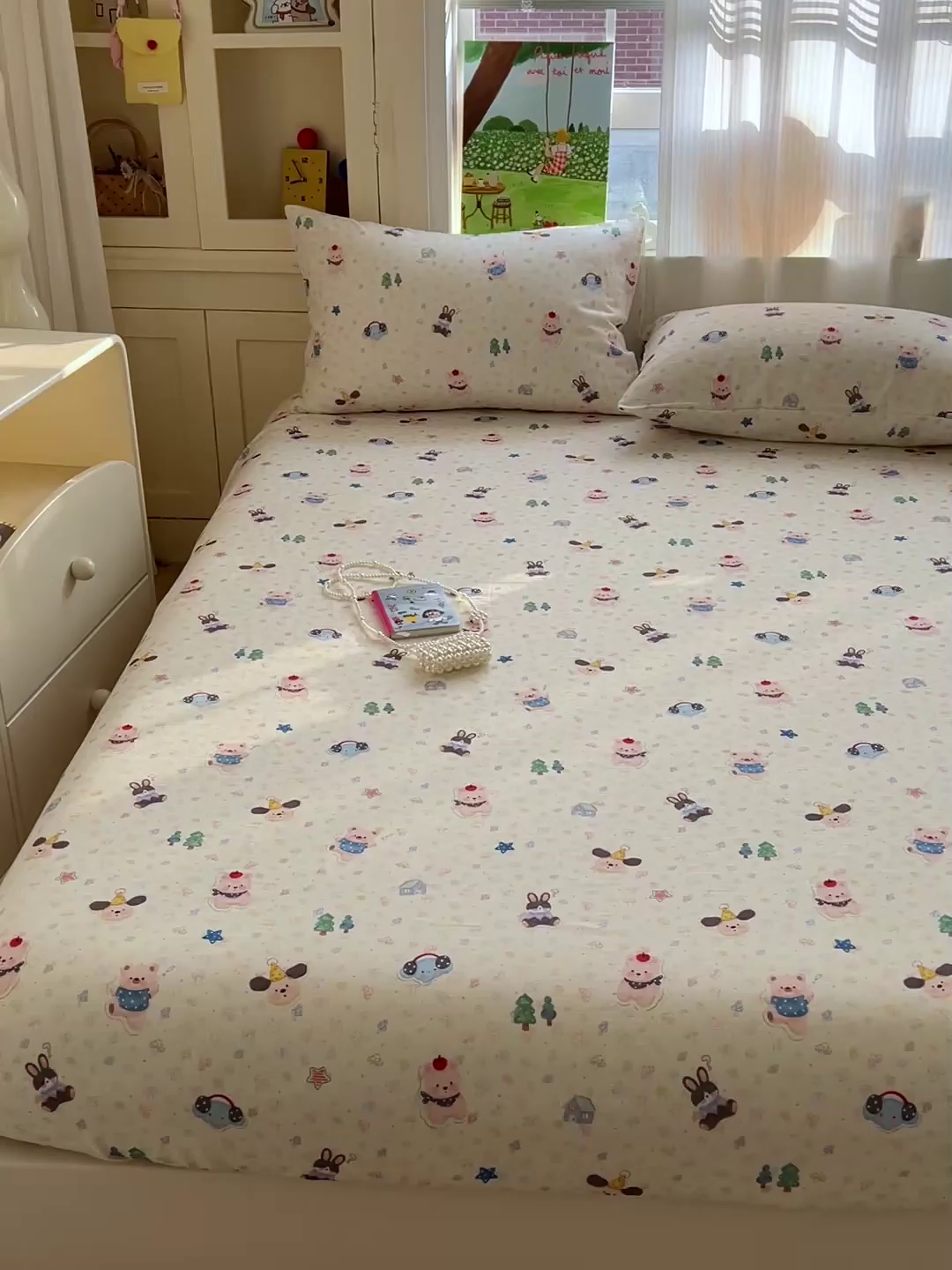 91家纺网 家纺一手货源 找家纺 名兮家居 2026新款全棉纯棉A类卡通时尚风双层纱床笠单品床笠床笠单件 双层纱-蘑菇屋