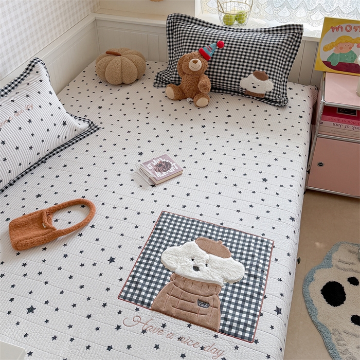 91家纺网 家纺一手货源 找家纺 暖生活 2026新款工艺款全棉水洗棉床盖单品床盖床盖单件 绅士小狗