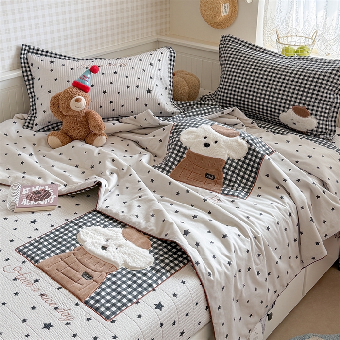 91家纺网 家纺一手货源 找家纺 暖生活 2026新款工艺款全棉水洗棉床盖单品床盖床盖单件 绅士小狗