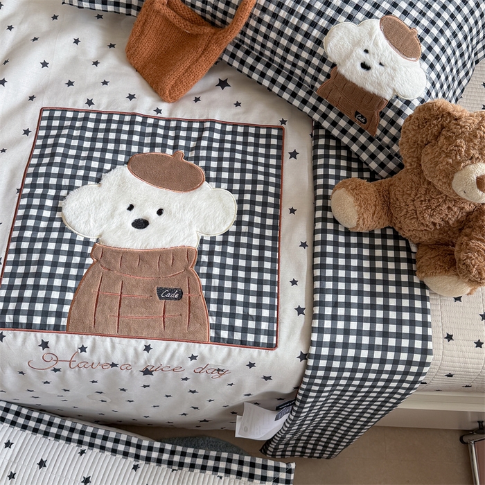 91家纺网 家纺一手货源 找家纺 暖生活 2026新款工艺款全棉水洗棉床盖单品床盖床盖单件 绅士小狗