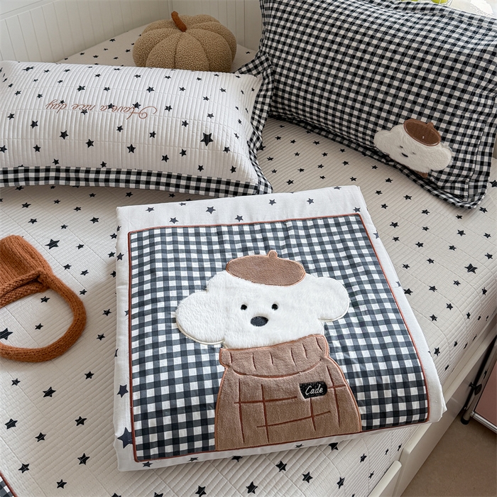 91家纺网 家纺一手货源 找家纺 暖生活 2026新款工艺款全棉水洗棉床盖单品床盖床盖单件 绅士小狗