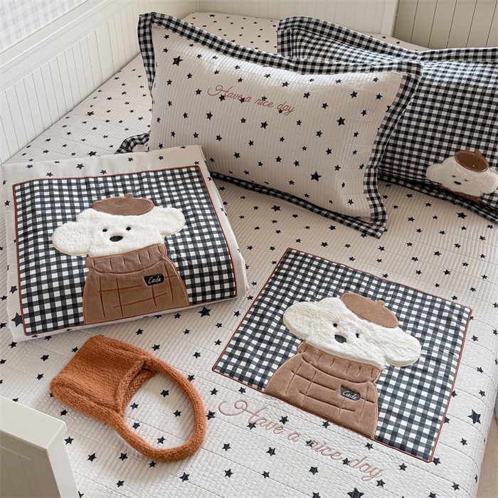 91家纺网 家纺一手货源 找家纺 暖生活 2026新款工艺款全棉水洗棉床盖单品床盖床盖单件 绅士小狗