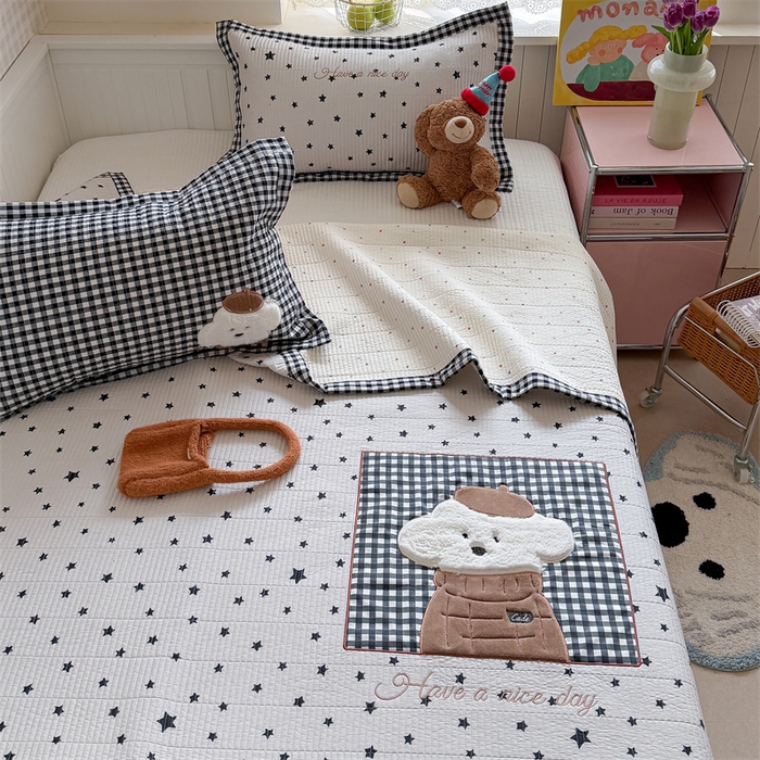 91家纺网 家纺一手货源 找家纺 暖生活 2026新款工艺款全棉水洗棉床盖单品床盖床盖单件 绅士小狗