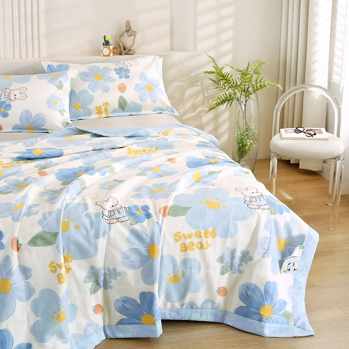 91家纺网 家纺一手货源 找家纺 米萝家居 2026新款里外全棉夏被纯棉棉棉花夏凉被空调被 被子被芯【风格二】 蓝色花海