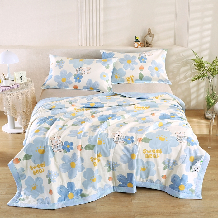 91家纺网 家纺一手货源 找家纺 米萝家居 2026新款里外全棉夏被纯棉棉棉花夏凉被空调被 被子被芯【风格二】 蓝色花海