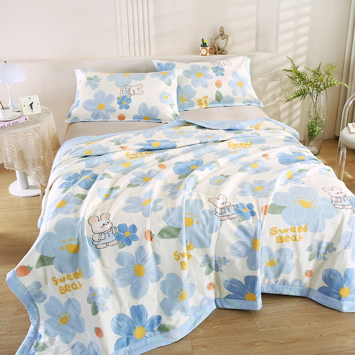 91家纺网 家纺一手货源 找家纺 米萝家居 2026新款里外全棉夏被纯棉棉棉花夏凉被空调被 被子被芯【风格二】 蓝色花海