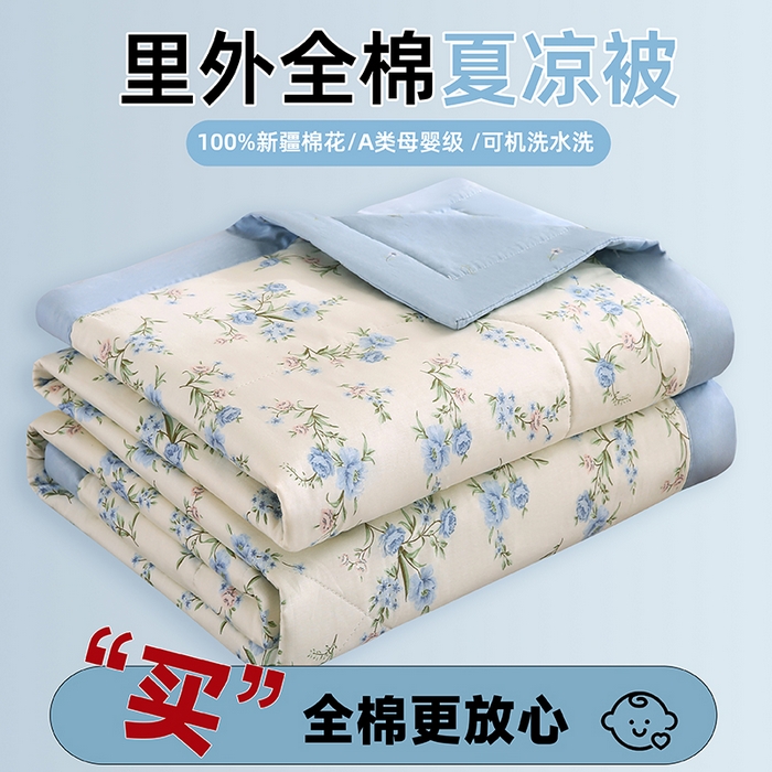 米萝家居 2026新款里外全棉夏被纯棉棉棉花夏凉被空调被 被子被芯【风格二】 花叶影