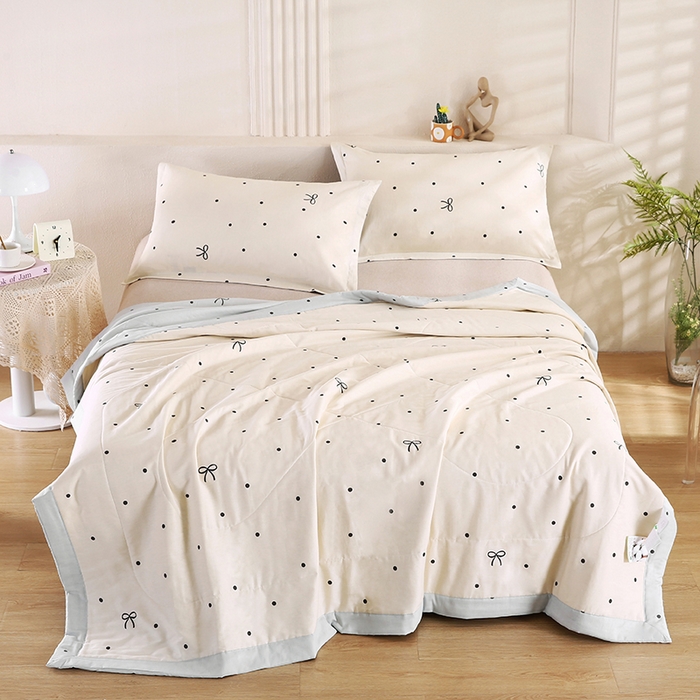 91家纺网 家纺一手货源 找家纺 米萝家居 2026新款里外全棉夏被纯棉棉棉花夏凉被空调被 被子被芯【风格二】 波点蝴蝶结-咖