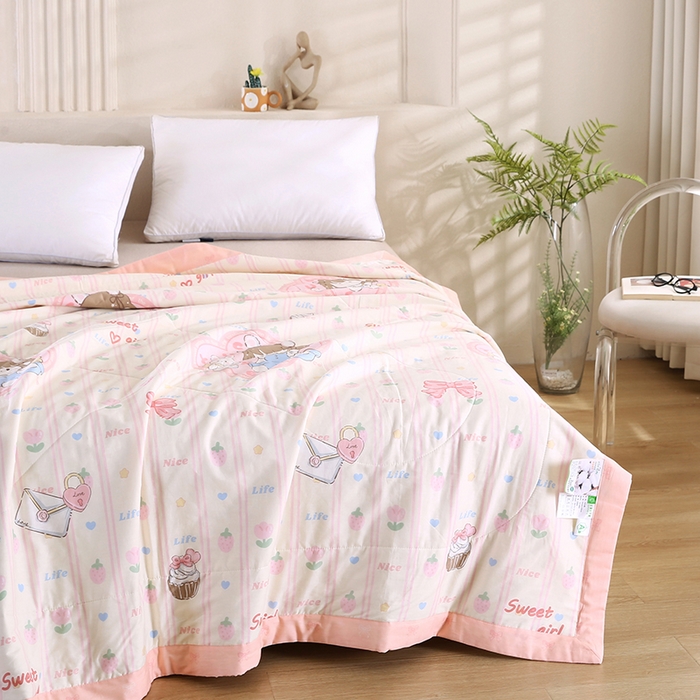 91家纺网 家纺一手货源 找家纺 米萝家居 2026新款里外全棉夏被纯棉棉棉花夏凉被空调被 被子被芯【风格二】 邻家女孩