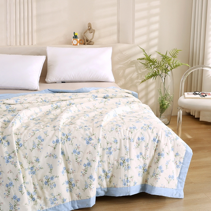 91家纺网 家纺一手货源 找家纺 米萝家居 2026新款里外全棉夏被纯棉棉棉花夏凉被空调被 被子被芯【风格二】 花叶影