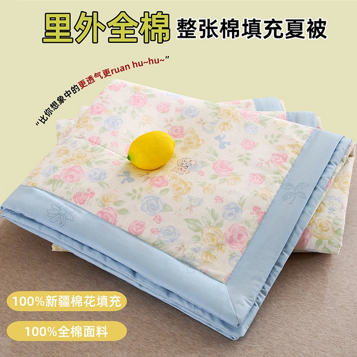 91家纺网 家纺一手货源 找家纺 米萝家居 2026新款里外全棉夏被纯棉棉棉花夏凉被空调被 被子被芯【风格二】 小清欢