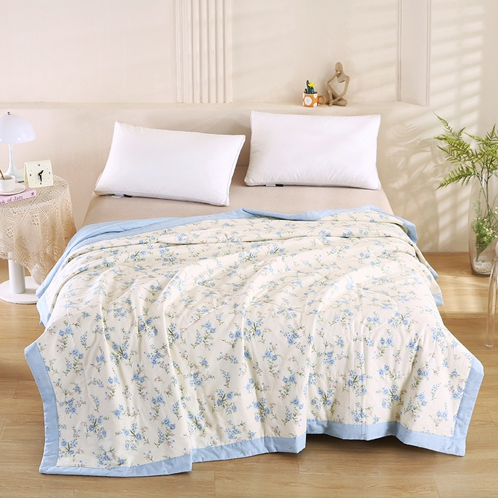 91家纺网 家纺一手货源 找家纺 米萝家居 2026新款里外全棉夏被纯棉棉棉花夏凉被空调被 被子被芯【风格二】 花叶影