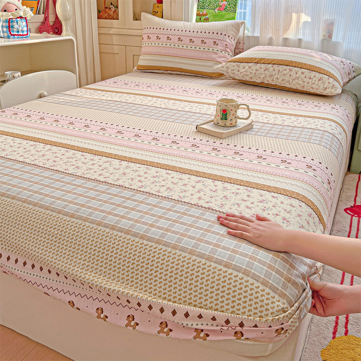 名兮家居 2026新款全棉纯棉A类卡通时尚风双层纱床笠单品床笠床笠单件 双层纱-木马集