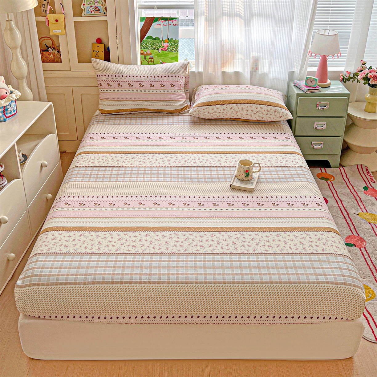 91家纺网 家纺一手货源 找家纺 名兮家居 2026新款全棉纯棉A类卡通时尚风双层纱床笠单品床笠床笠单件 双层纱-木马集