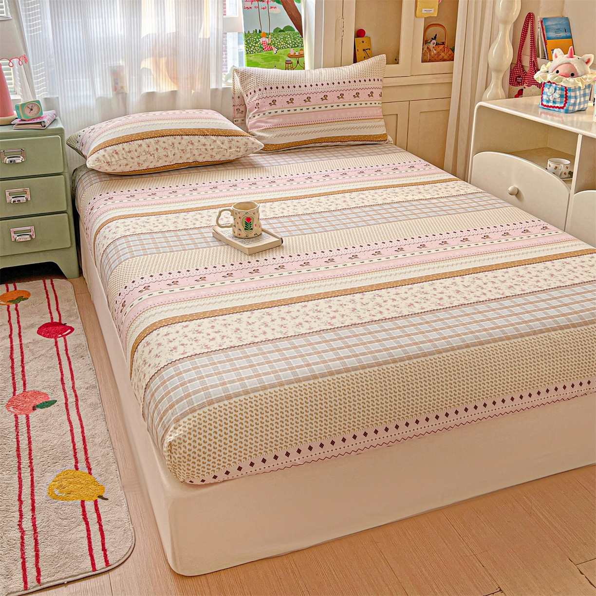 91家纺网 家纺一手货源 找家纺 名兮家居 2026新款全棉纯棉A类卡通时尚风双层纱床笠单品床笠床笠单件 双层纱-木马集