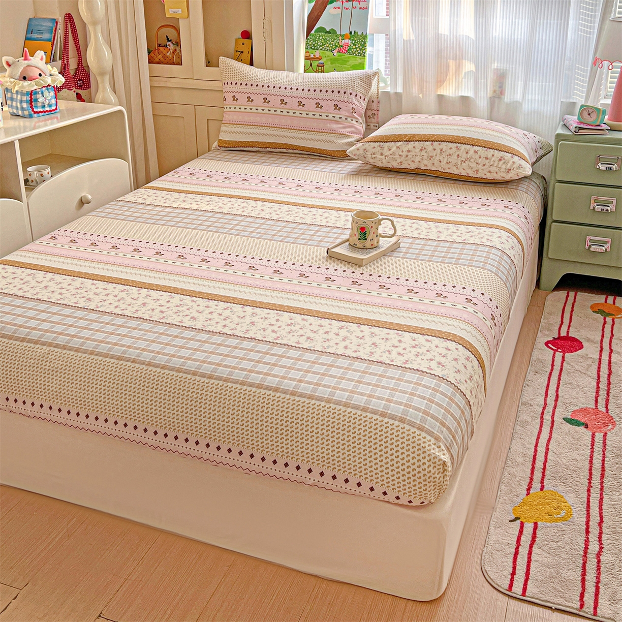 91家纺网 家纺一手货源 找家纺 名兮家居 2026新款全棉纯棉A类卡通时尚风双层纱床笠单品床笠床笠单件 双层纱-木马集