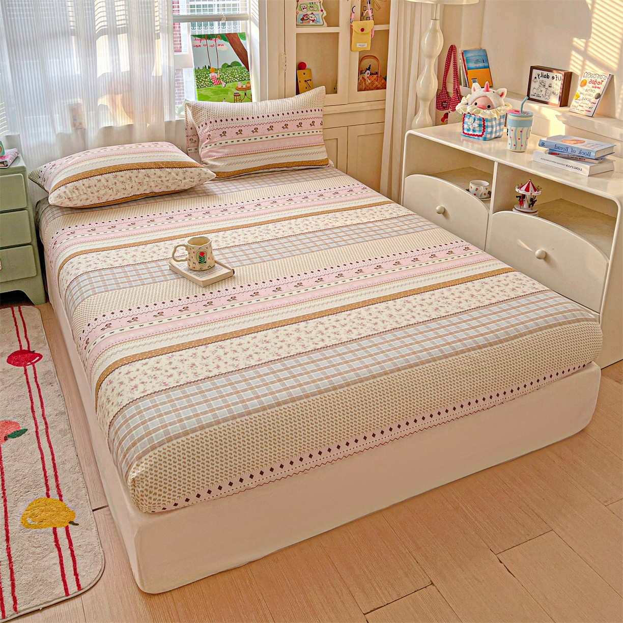 91家纺网 家纺一手货源 找家纺 名兮家居 2026新款全棉纯棉A类卡通时尚风双层纱床笠单品床笠床笠单件 双层纱-木马集