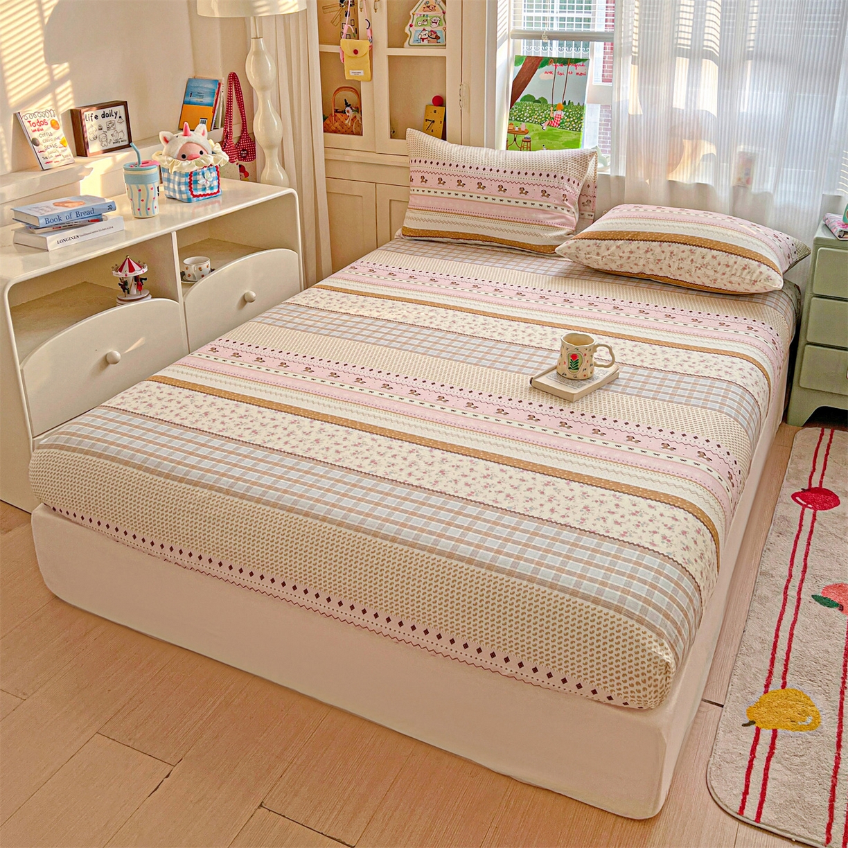 91家纺网 家纺一手货源 找家纺 名兮家居 2026新款全棉纯棉A类卡通时尚风双层纱床笠单品床笠床笠单件 双层纱-木马集