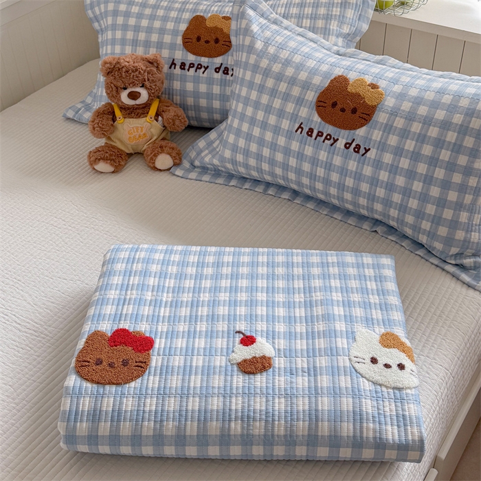 91家纺网 家纺一手货源 找家纺 暖生活 2026新款工艺款全棉水洗棉床盖单品床盖床盖单件 甜品猫咪