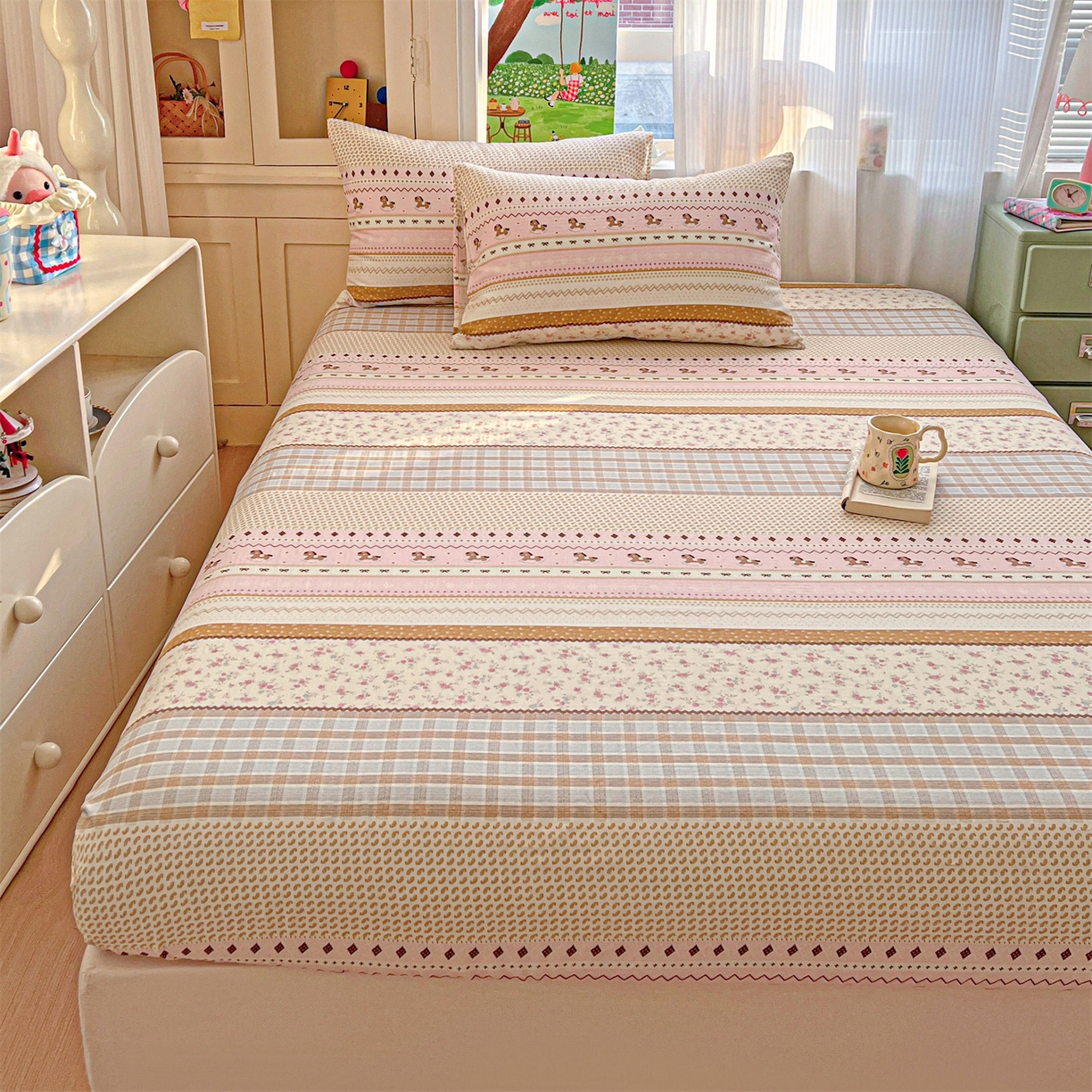 91家纺网 家纺一手货源 找家纺 名兮家居 2026新款全棉纯棉A类卡通时尚风双层纱床笠单品床笠床笠单件 双层纱-木马集