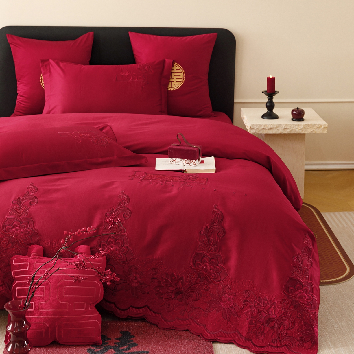 91家纺网 家纺一手货源 找家纺 （总）甜咪咪婚庆 2026新款婚庆公主风小红书爆款50s双股100支长绒棉全棉四件套多件套床单床盖