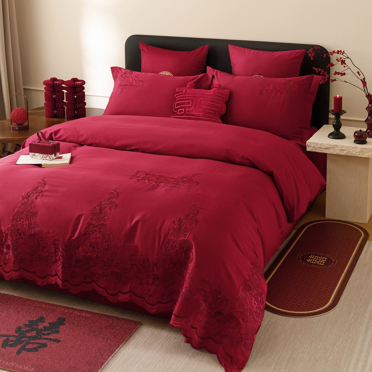 91家纺网 家纺一手货源 找家纺 （总）甜咪咪婚庆 2026新款婚庆公主风小红书爆款50s双股100支长绒棉全棉四件套多件套床单床盖