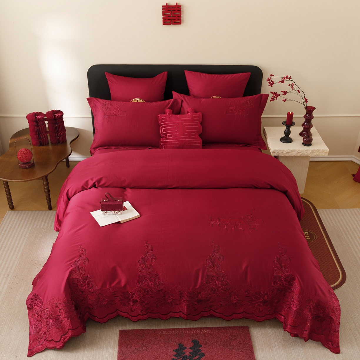 91家纺网 家纺一手货源 找家纺 （总）甜咪咪婚庆 2026新款婚庆公主风小红书爆款50s双股100支长绒棉全棉四件套多件套床单床盖