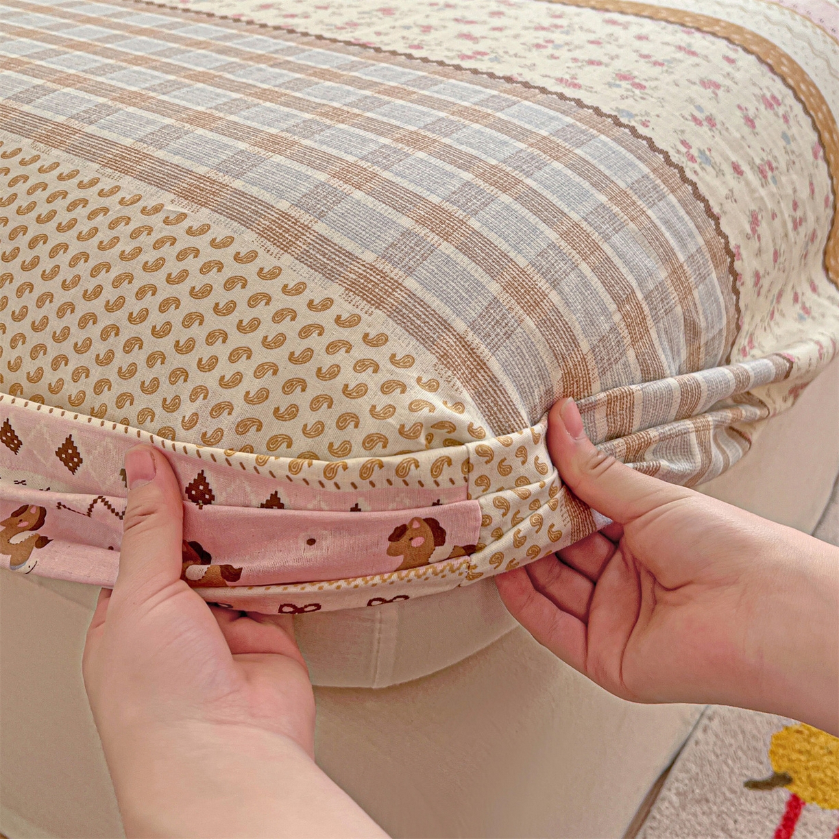 91家纺网 家纺一手货源 找家纺 名兮家居 2026新款全棉纯棉A类卡通时尚风双层纱床笠单品床笠床笠单件 双层纱-木马集