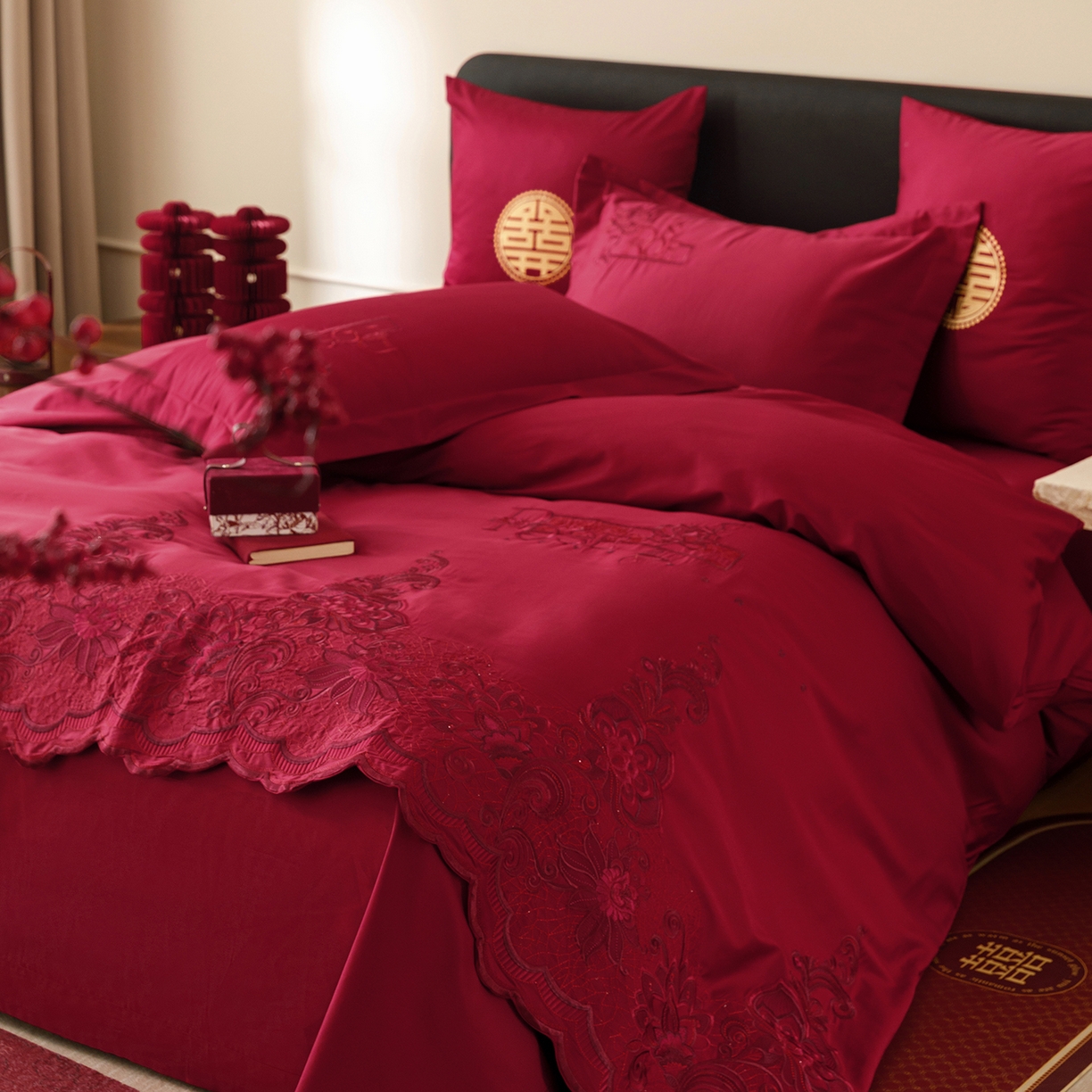 91家纺网 家纺一手货源 找家纺 （总）甜咪咪婚庆 2026新款婚庆公主风小红书爆款50s双股100支长绒棉全棉四件套多件套床单床盖