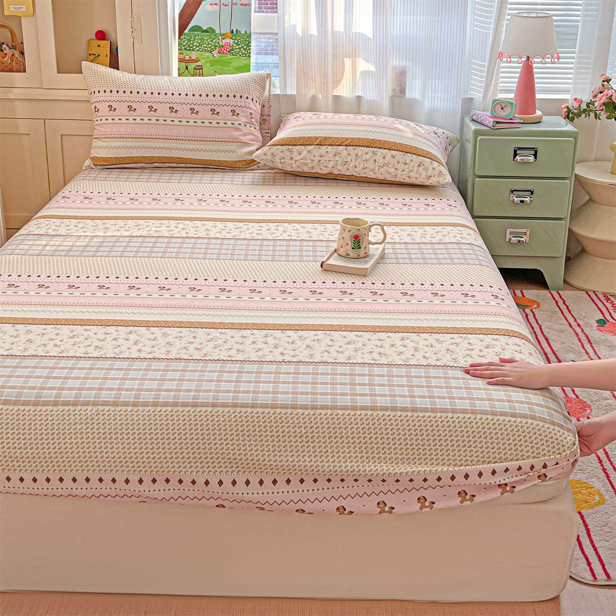 91家纺网 家纺一手货源 找家纺 名兮家居 2026新款全棉纯棉A类卡通时尚风双层纱床笠单品床笠床笠单件 双层纱-木马集