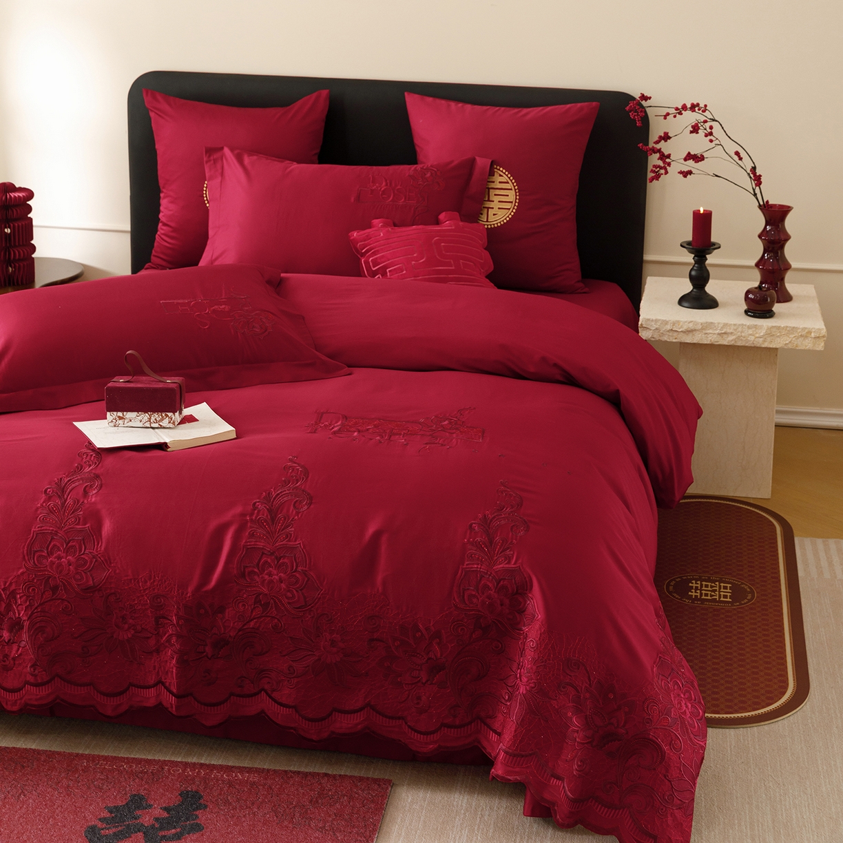 91家纺网 家纺一手货源 找家纺 （总）甜咪咪婚庆 2026新款婚庆公主风小红书爆款50s双股100支长绒棉全棉四件套多件套床单床盖