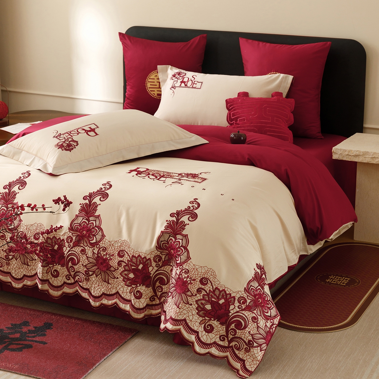 91家纺网 家纺一手货源 找家纺 （总）甜咪咪婚庆 2026新款婚庆公主风小红书爆款50s双股100支长绒棉全棉四件套多件套床单床盖