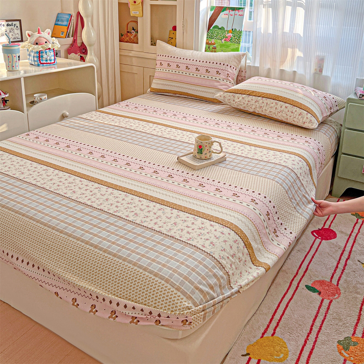 91家纺网 家纺一手货源 找家纺 名兮家居 2026新款全棉纯棉A类卡通时尚风双层纱床笠单品床笠床笠单件 双层纱-木马集