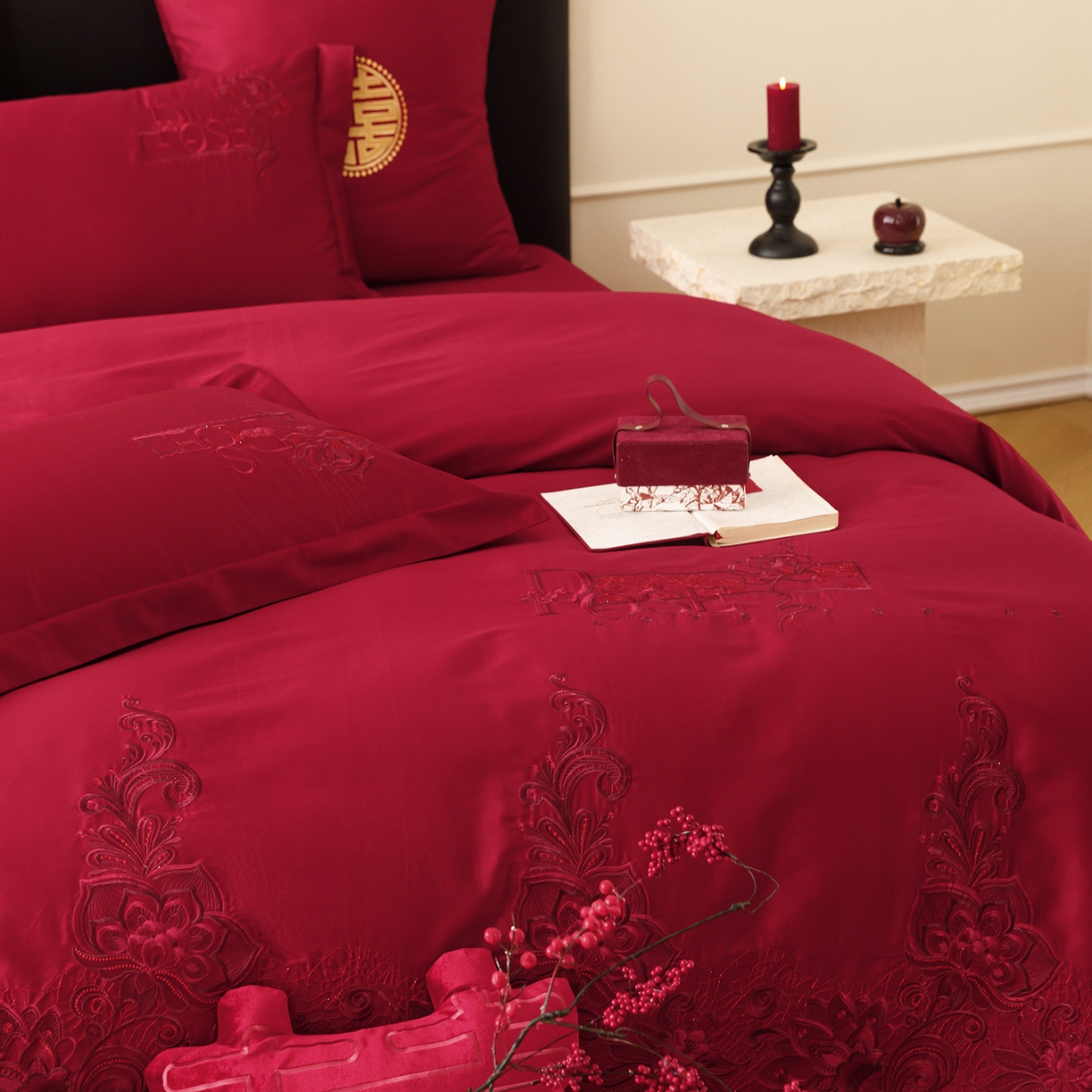 91家纺网 家纺一手货源 找家纺 甜咪咪婚庆 2026新款婚庆公主风小红书爆款50s双股100支长绒棉全棉四件套多件套床单床盖 罗曼蒂克 红