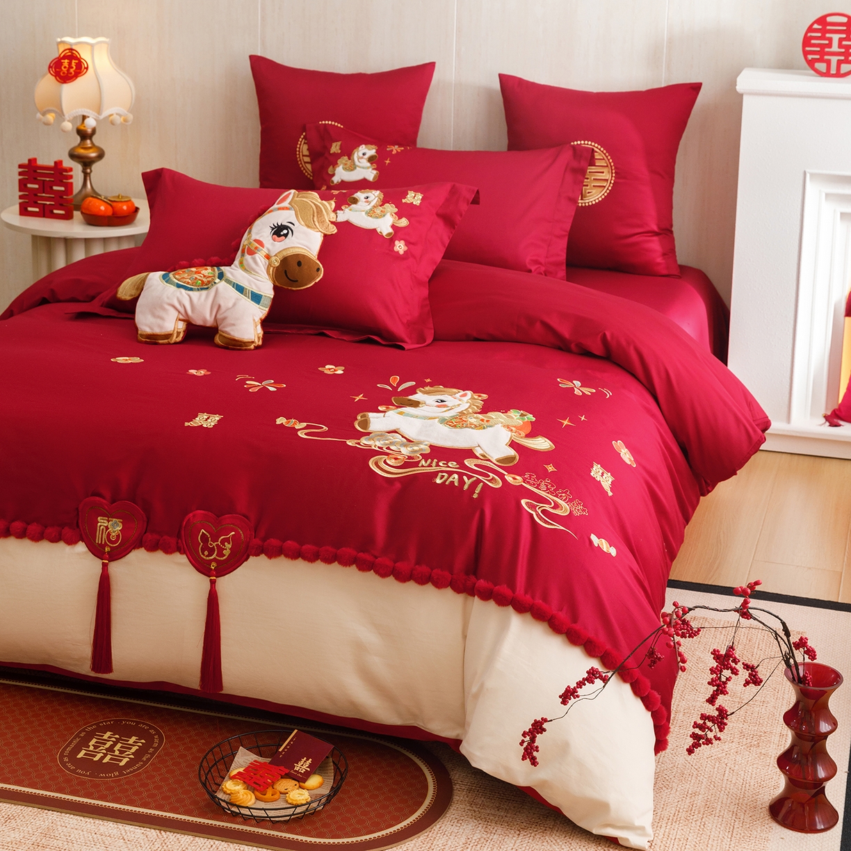 91家纺网 家纺一手货源 找家纺 （总）甜咪咪婚庆 2026新款婚庆公主风小红书爆款50s双股100支长绒棉全棉四件套多件套床单床盖