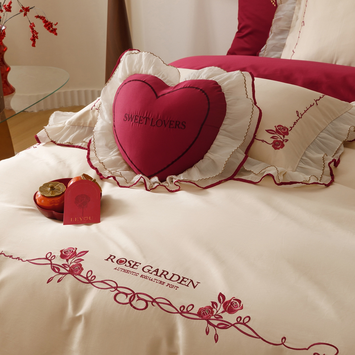 91家纺网 家纺一手货源 找家纺 甜咪咪婚庆 2026新款婚庆公主风小红书爆款50s双股100支长绒棉全棉四件套多件套床单床盖 星月公主