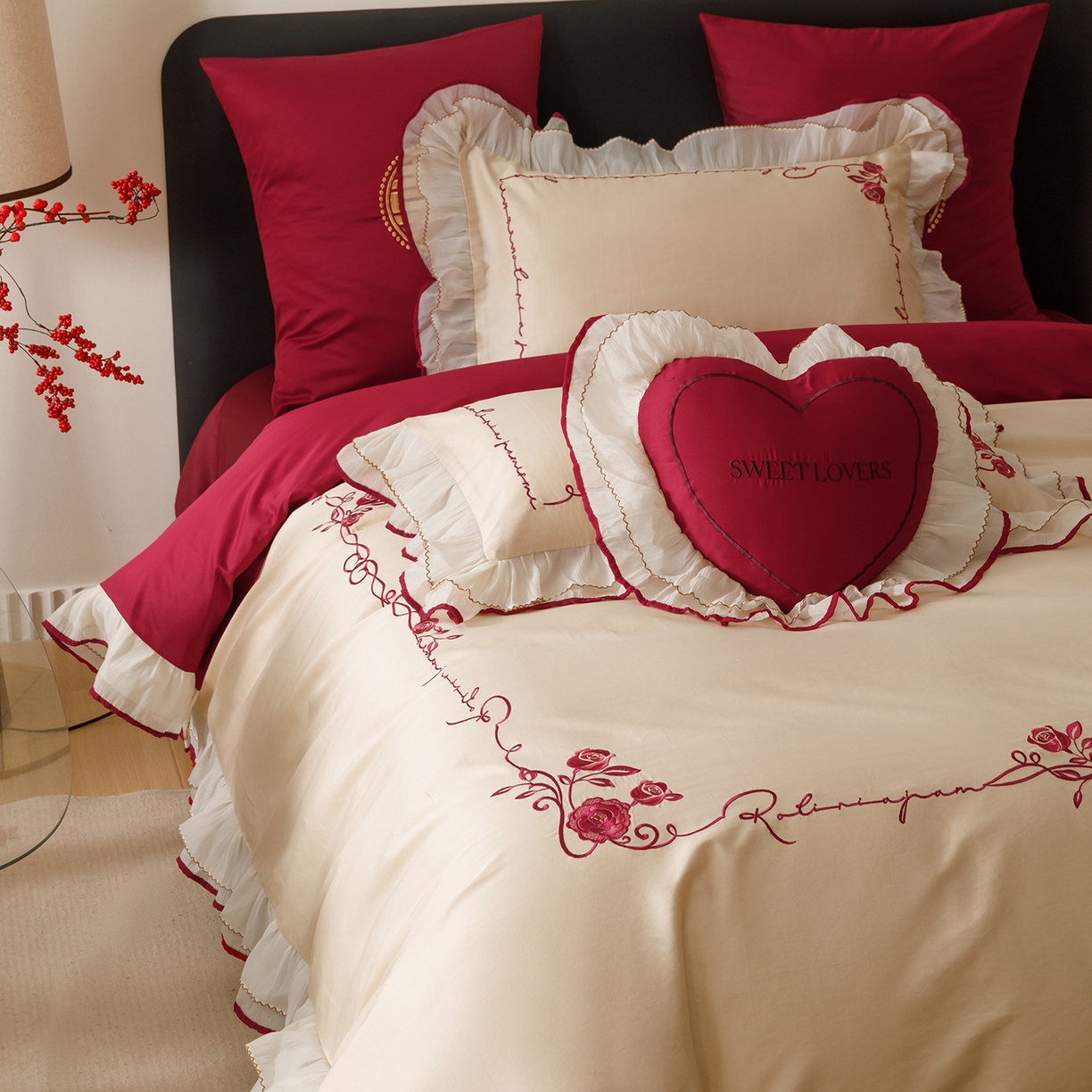 91家纺网 家纺一手货源 找家纺 甜咪咪婚庆 2026新款婚庆公主风小红书爆款50s双股100支长绒棉全棉四件套多件套床单床盖 星月公主