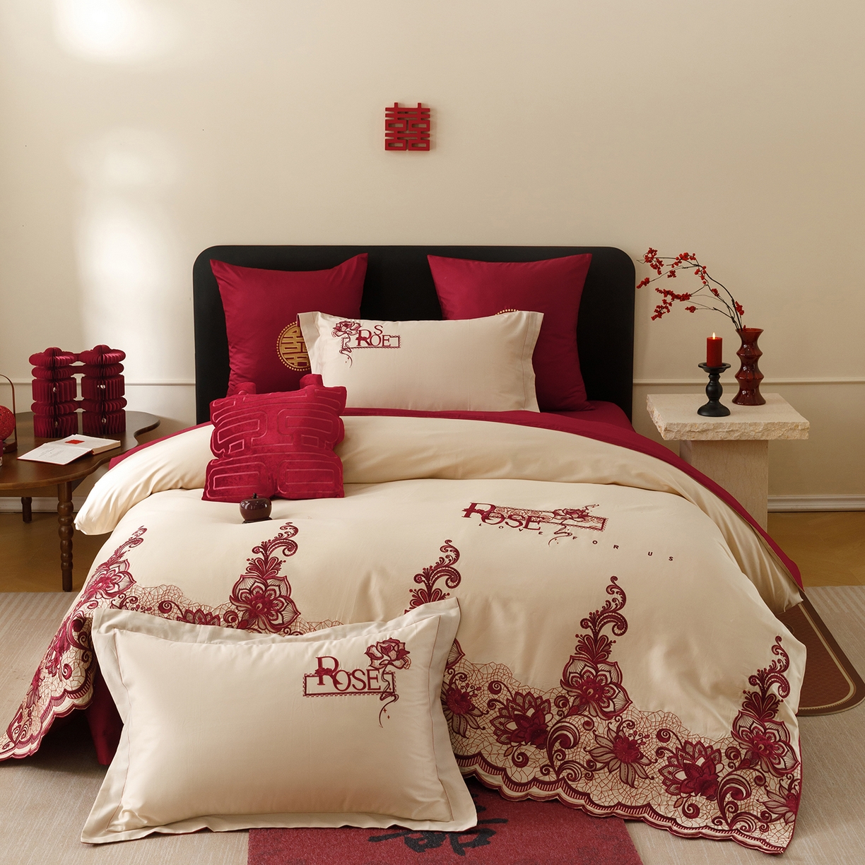 91家纺网 家纺一手货源 找家纺 甜咪咪婚庆 2026新款婚庆公主风小红书爆款50s双股100支长绒棉全棉四件套多件套床单床盖 罗曼蒂克 金