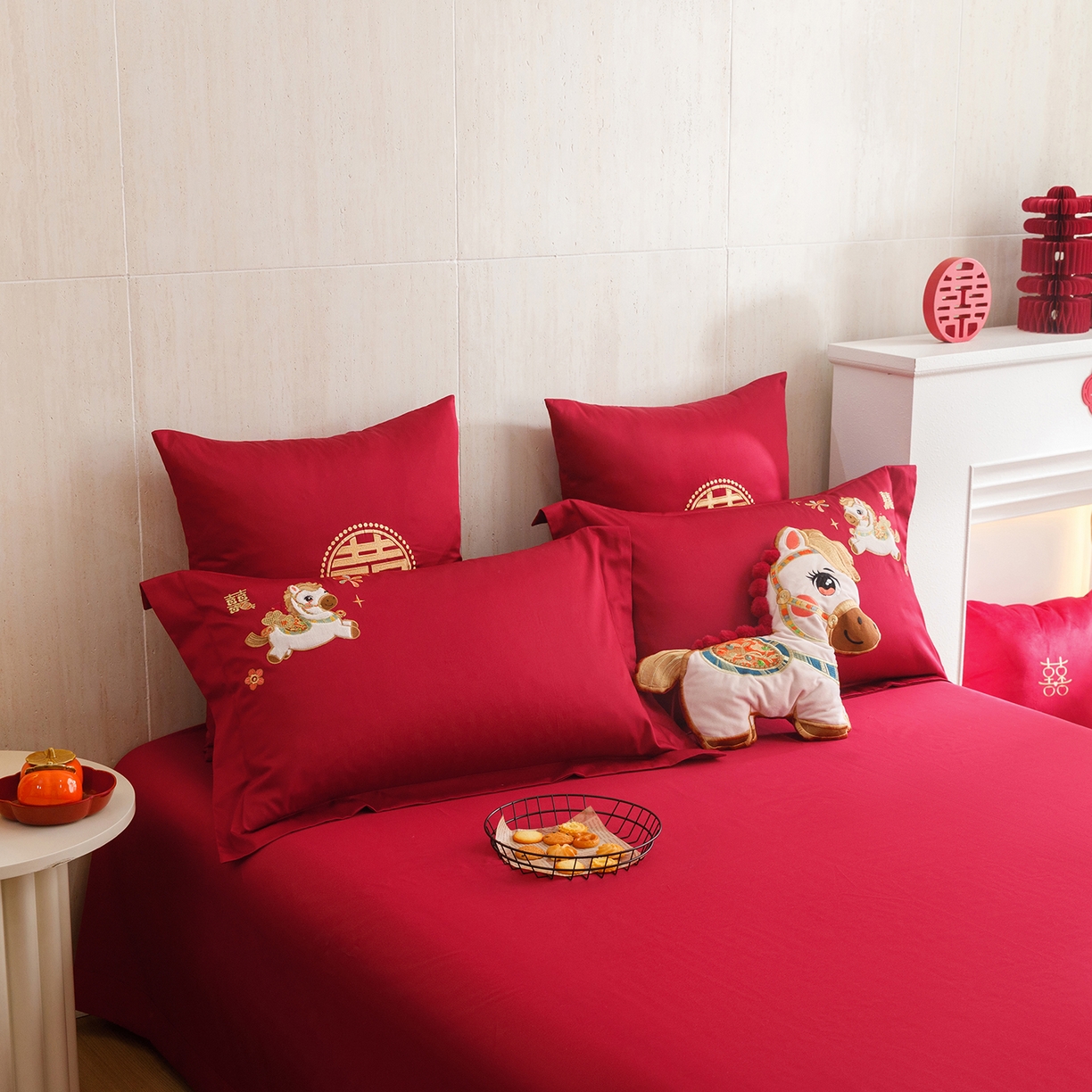 91家纺网 家纺一手货源 找家纺 甜咪咪婚庆 2026新款婚庆公主风小红书爆款50s双股100支长绒棉全棉四件套多件套床单床盖 马上有囍