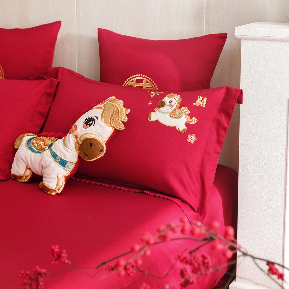 91家纺网 家纺一手货源 找家纺 甜咪咪婚庆 2026新款婚庆公主风小红书爆款50s双股100支长绒棉全棉四件套多件套床单床盖 马上有囍