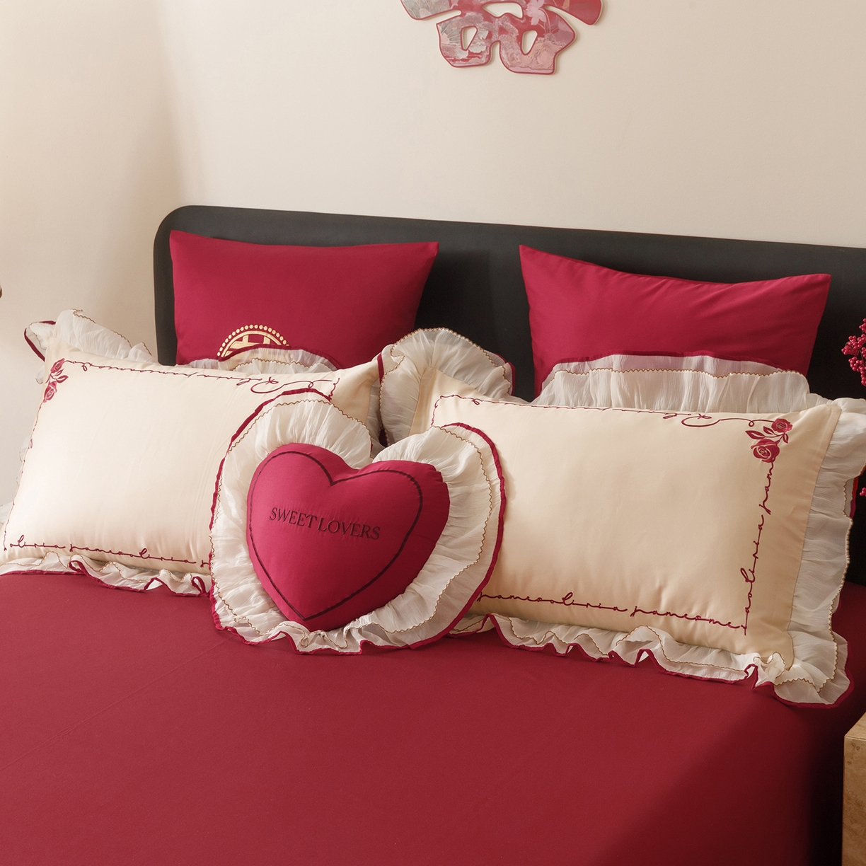 91家纺网 家纺一手货源 找家纺 甜咪咪婚庆 2026新款婚庆公主风小红书爆款50s双股100支长绒棉全棉四件套多件套床单床盖 星月公主