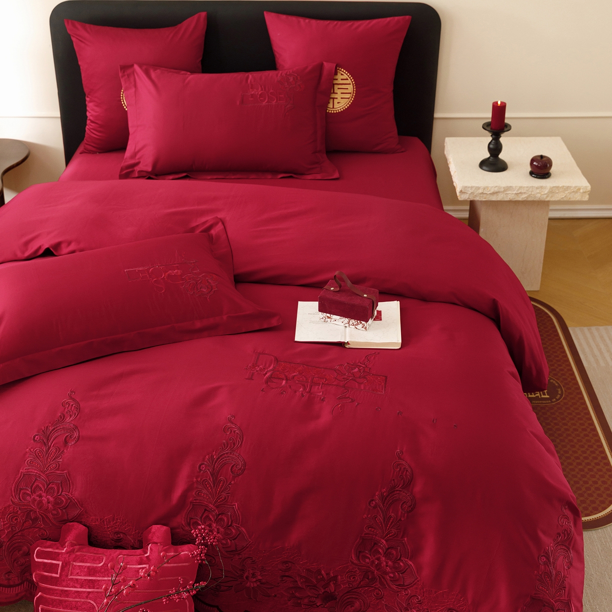 91家纺网 家纺一手货源 找家纺 甜咪咪婚庆 2026新款婚庆公主风小红书爆款50s双股100支长绒棉全棉四件套多件套床单床盖 罗曼蒂克 红