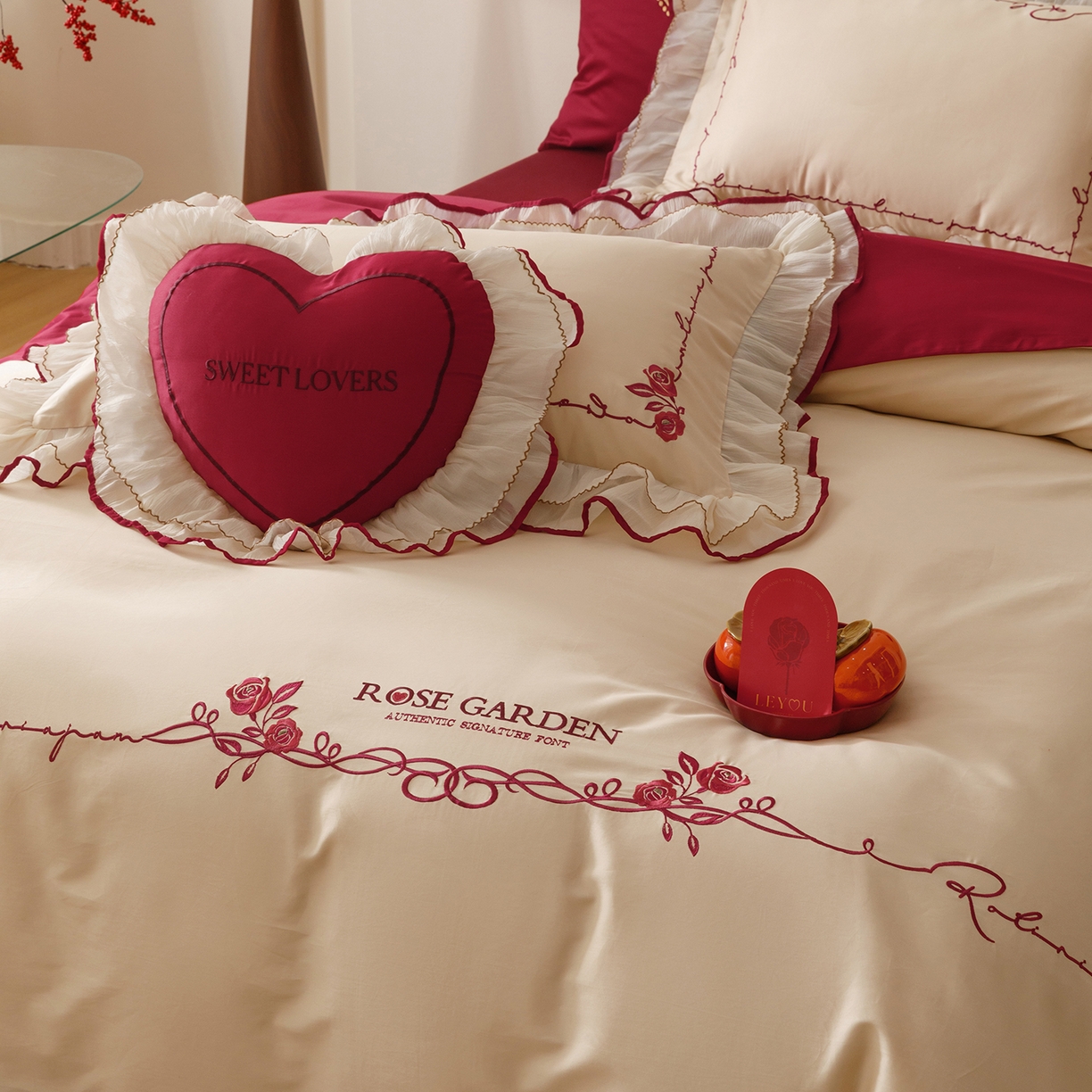 91家纺网 家纺一手货源 找家纺 甜咪咪婚庆 2026新款婚庆公主风小红书爆款50s双股100支长绒棉全棉四件套多件套床单床盖 星月公主