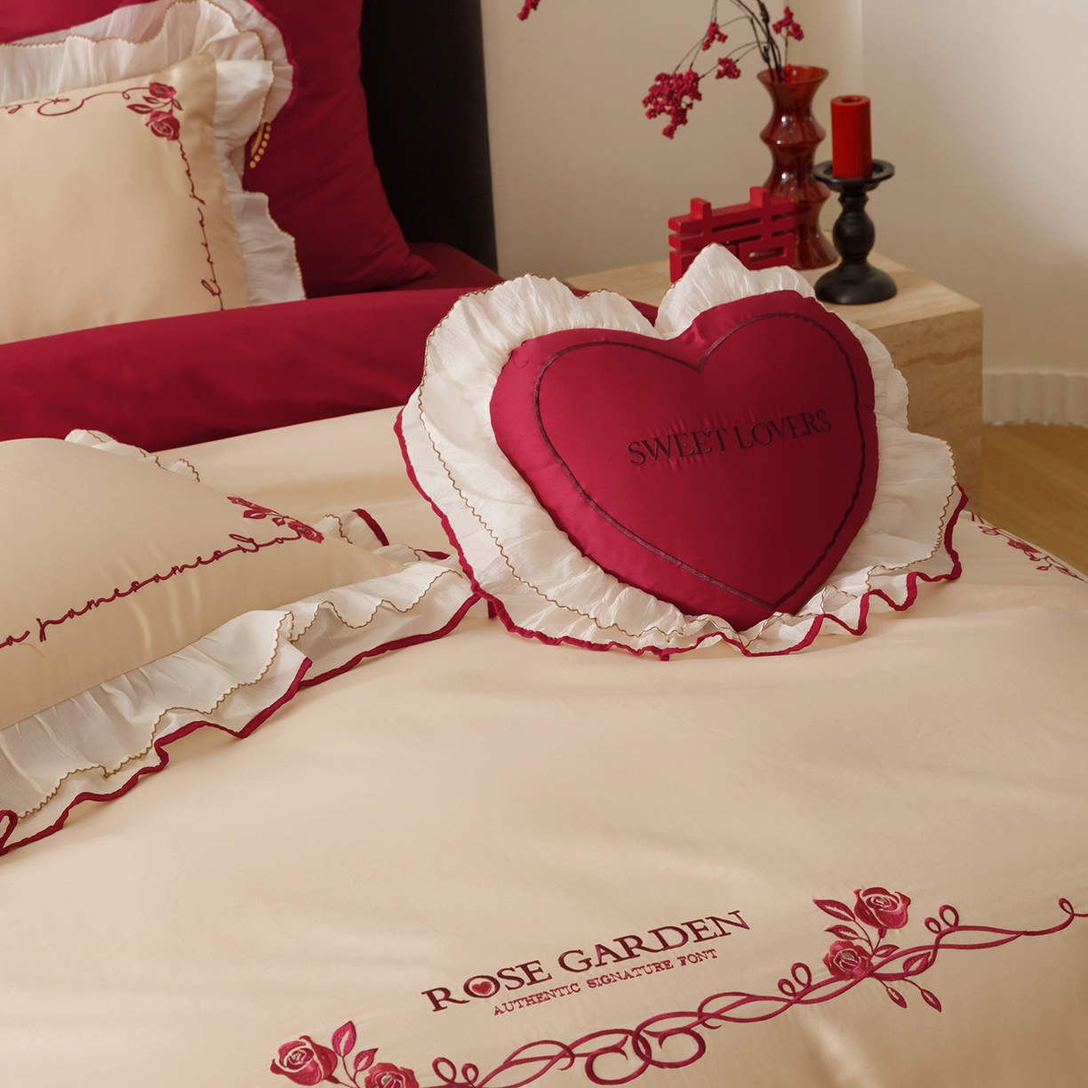 91家纺网 家纺一手货源 找家纺 甜咪咪婚庆 2026新款婚庆公主风小红书爆款50s双股100支长绒棉全棉四件套多件套床单床盖 星月公主