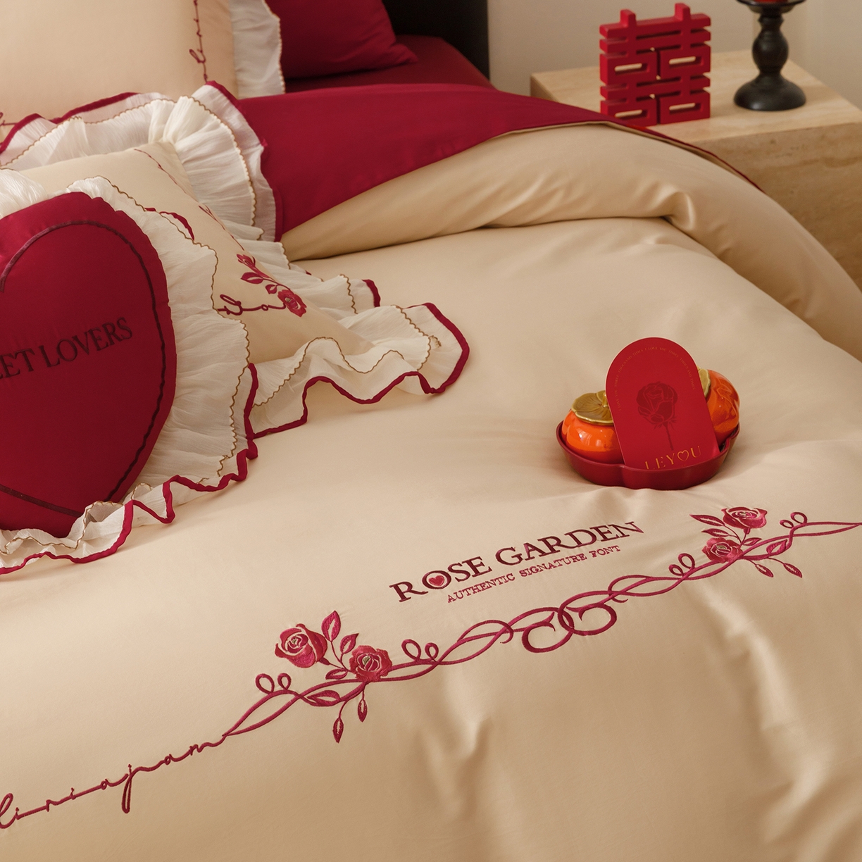 91家纺网 家纺一手货源 找家纺 甜咪咪婚庆 2026新款婚庆公主风小红书爆款50s双股100支长绒棉全棉四件套多件套床单床盖 星月公主