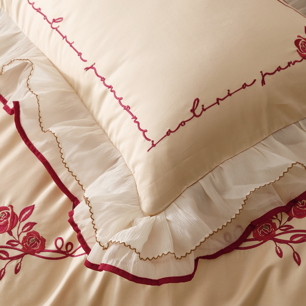 91家纺网 家纺一手货源 找家纺 甜咪咪婚庆 2026新款婚庆公主风小红书爆款50s双股100支长绒棉全棉四件套多件套床单床盖 星月公主