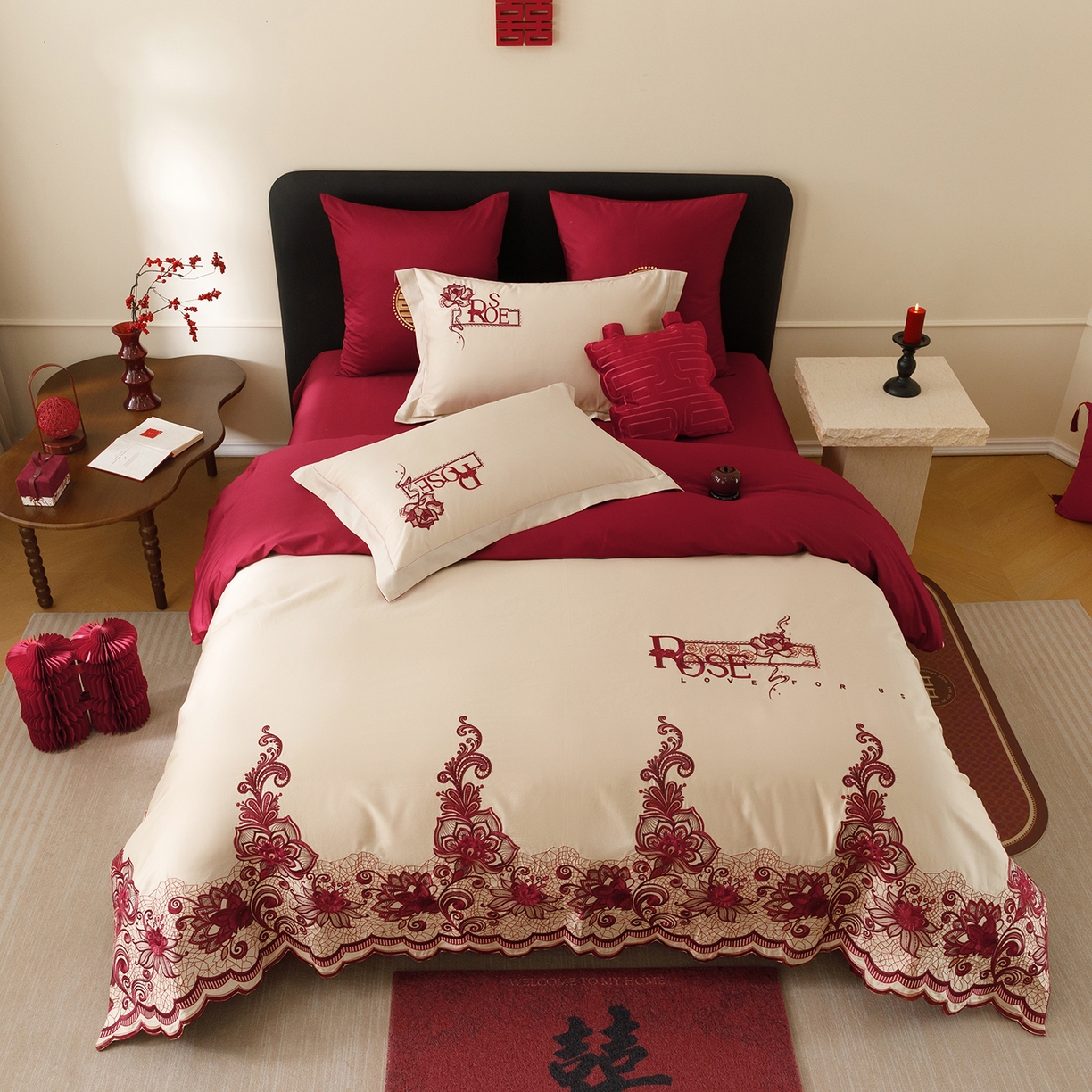 91家纺网 家纺一手货源 找家纺 甜咪咪婚庆 2026新款婚庆公主风小红书爆款50s双股100支长绒棉全棉四件套多件套床单床盖 罗曼蒂克 金