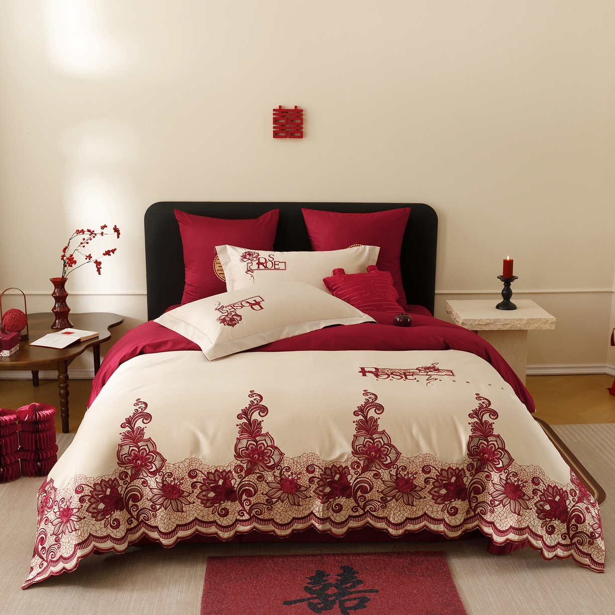 91家纺网 家纺一手货源 找家纺 甜咪咪婚庆 2026新款婚庆公主风小红书爆款50s双股100支长绒棉全棉四件套多件套床单床盖 罗曼蒂克 金